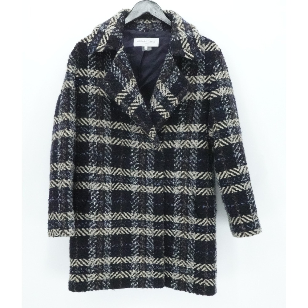 Gerard Darel Coat Womens 38 Blue Plaid‎ Wool Blend Paris Luxury Heavy